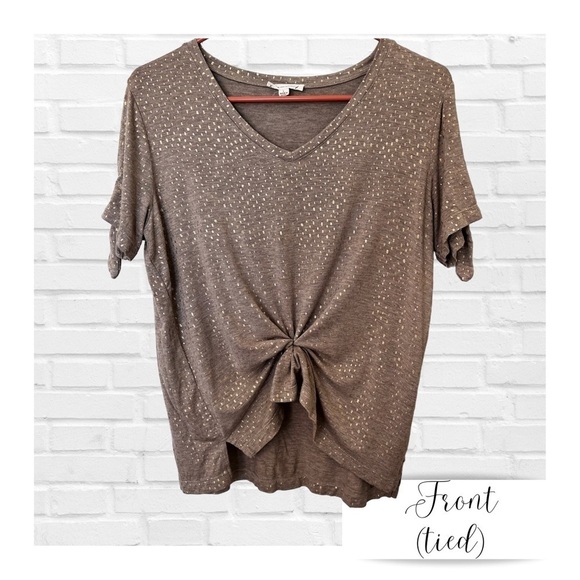 Jane & Delancey Metallic Gold Dot V-Neck Shirt with Tie Cap Sleeve Detail Large - Picture 2 of 6